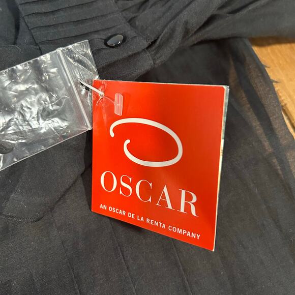 OSCAR DE LA RENTA Sz 14 Black Sheer Button Up Ruffle Pleated Classic Old Money - Picture 8 of 10